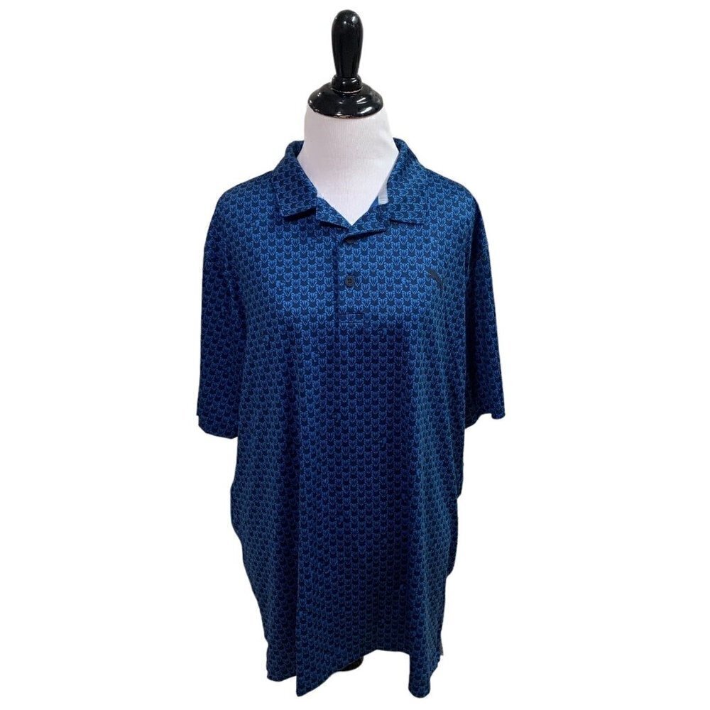 Puma Men's L Large Polo Golf Shirt Short Sleeve Puma Graphic Print Polyester
